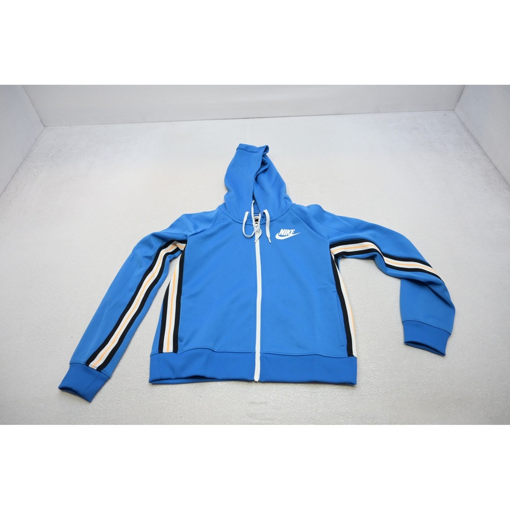 Nike Full Zip Hoodie Womens Small Blue Striped Long Sleeve Sportswear Excellent